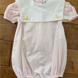 Pink Baby One-Piece Bodysuit with Duck Embroidery